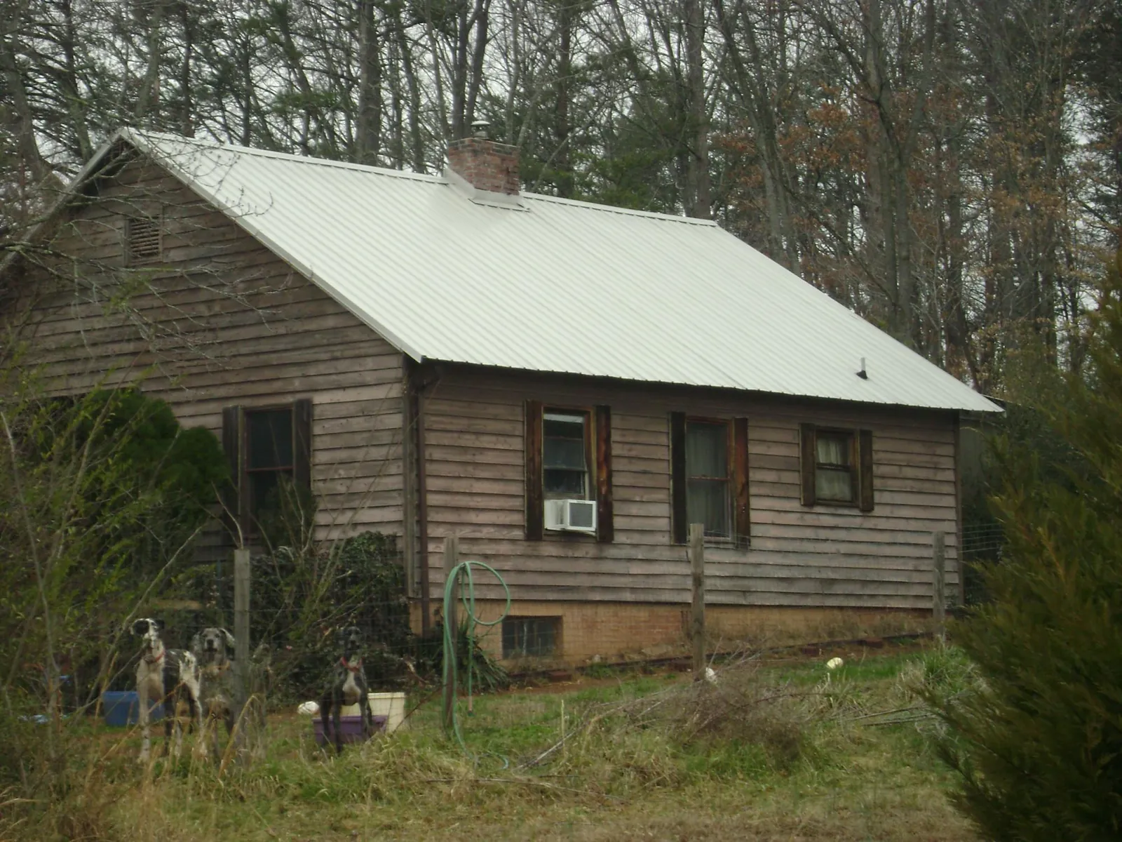 White metal roof on an old wood sided farmhouse, from a Asphalt Shingle Roof Repair job in Encino